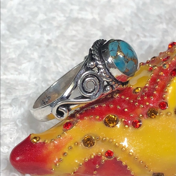 💍💕Blue turquoise with copper veining sterling ring-stamped 925 -8 - Picture 3 of 9